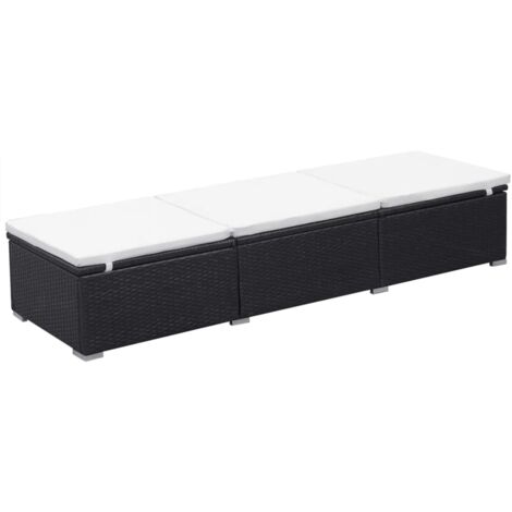 Chaise longue  Transat  Bain de soleil avec coussin Résine tressée Noir
