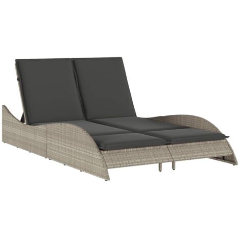 Chaise longue  Transat  Bain de soleil avec coussins gris clair 114x205x73 cm poly rotin