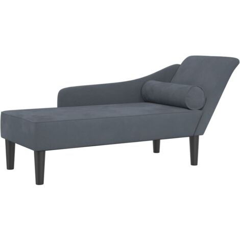 Chaise longue  Transat  Bain de soleil avec coussins gris foncé velours