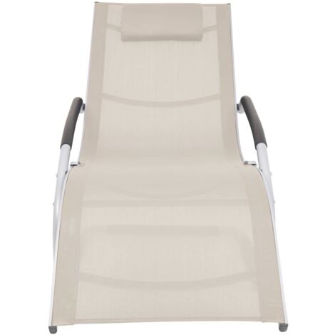 Chaise longue  Transat  Bain de soleil avec oreiller Aluminium et textilène Crème