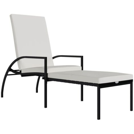 Chaise longue  Transat  Bain de soleil avec repose-pied Résine tressée Noir