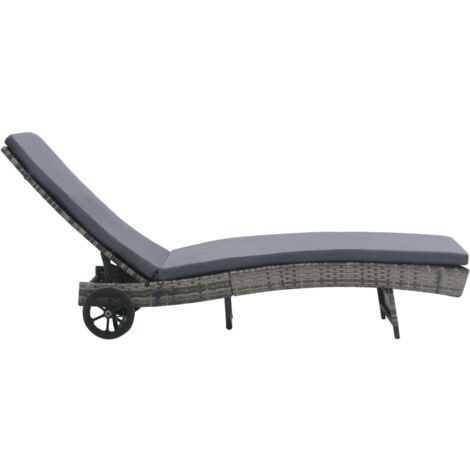 Chaise longue Transat Bain de soleil avec roues et coussin Résine tressée Anthracite