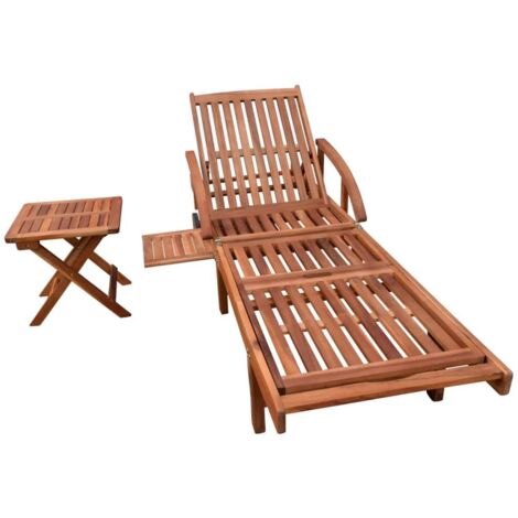 Chaise longue Transat Bain de soleil avec table Bois d'acacia solide
