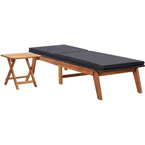 Chaise longue Transat Bain de soleil avec table Résine tressée et bois d'acacia massif