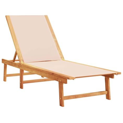 Chaise longue Transat Bain de soleil crème bois d'acacia solide et textilène