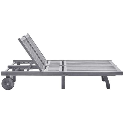 Chaise longue  Transat  Bain de soleil de jardin 2 places avec coussin Gris Acacia