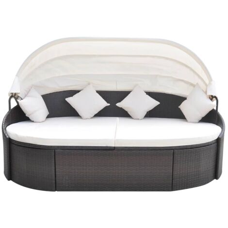 Chaise longue  Transat  Bain de soleil de jardin avec auvent Résine tressée Marron
