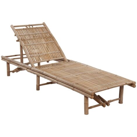 Chaise longue  Transat  Bain de soleil de jardin avec coussin Bambou