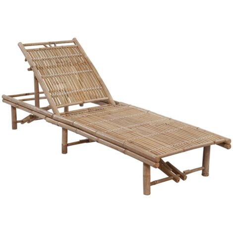 Chaise longue  Transat  Bain de soleil de jardin avec coussin Bambou