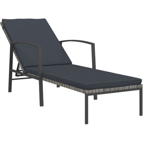 Chaise longue  Transat  Bain de soleil de jardin avec coussin Résine tressée Gris