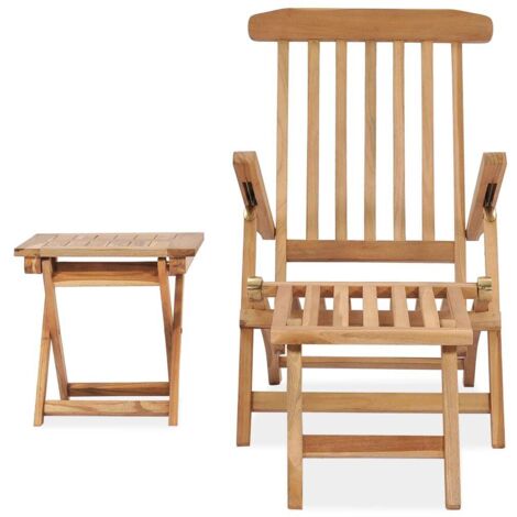 Chaise longue  Transat  Bain de soleil de jardin avec repose-pied et table Bois de teck