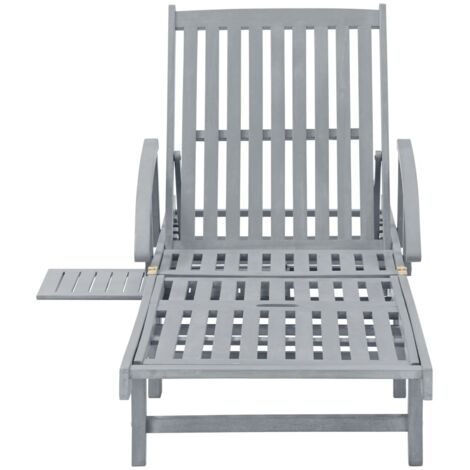Chaise longue  Transat  Bain de soleil de jardin Gris Bois d'acacia solide