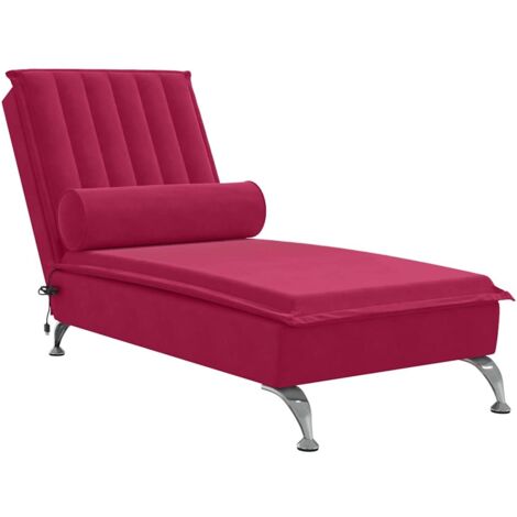 Chaise longue  Transat  Bain de soleil de massage avec traversin rouge bordeaux velours