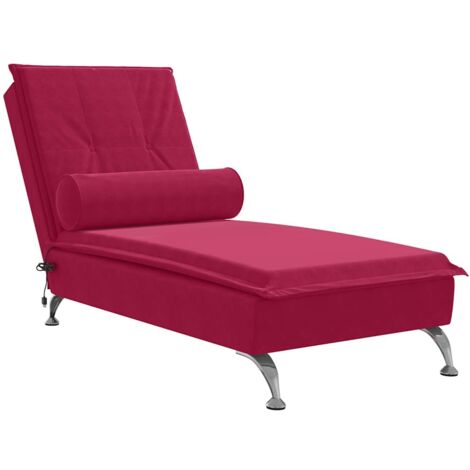 Chaise longue  Transat  Bain de soleil de massage avec traversin rouge bordeaux velours