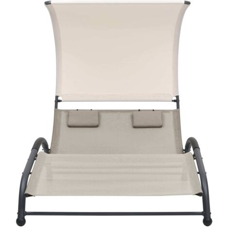 Chaise longue  Transat  Bain de soleil double avec auvent textilène crème