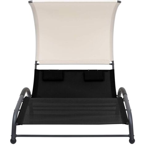 Chaise longue Transat Bain de soleil double avec auvent textilène noir