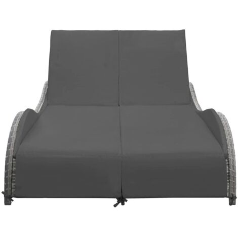 Chaise longue  Transat  Bain de soleil double avec coussin Résine tressée Anthracite