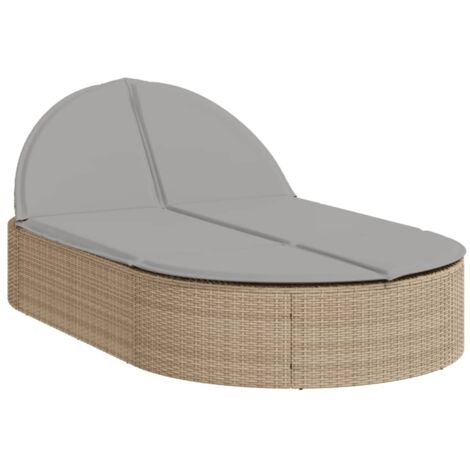 Chaise longue Transat Bain de soleil double avec coussins beige résine tressée