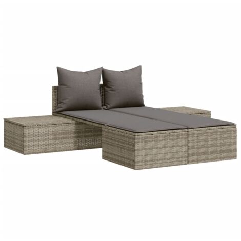 Chaise longue  Transat  Bain de soleil double avec coussins gris résine tressée