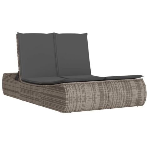 Chaise longue  Transat  Bain de soleil double avec coussins gris résine tressée