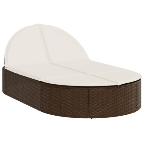 Chaise longue  Transat  Bain de soleil double avec coussins marron résine tressée