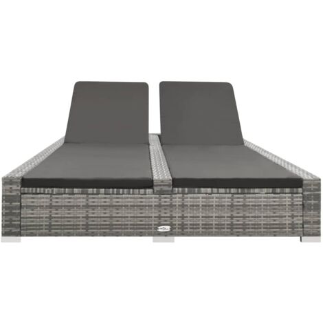 Chaise longue  Transat  Bain de soleil double Résine tressée Gris