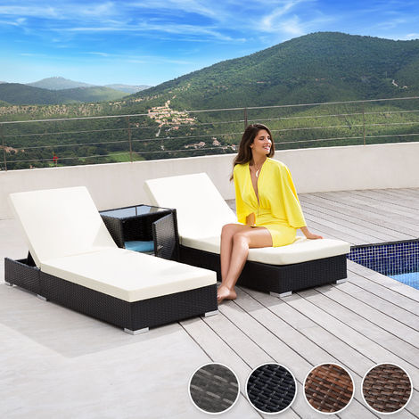 Ensemble De 2 Bains De Soleil En Aluminium Resine Tressee Table Housse De Protection Noir 401500