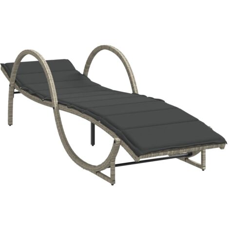 Chaise longue  Transat  Bain de soleil et coussin gris clair 60x199x42 cm résine tressée