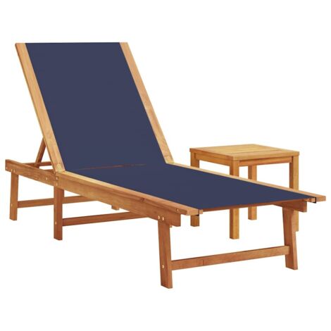 Chaise longue  Transat  Bain de soleil et table bleu bois d'acacia solide et textilène