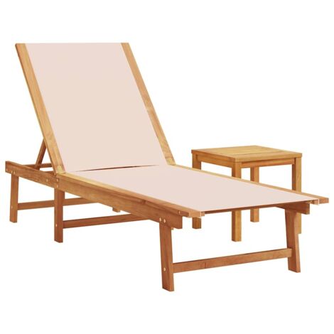 Chaise longue  Transat  Bain de soleil et table crème bois d'acacia solide et textilène