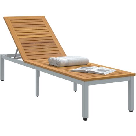 Chaise longue  Transat  Bain de soleil Gris 200 x 55 x 35 cm Bois d'Acacia Massif