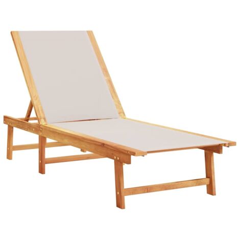 Chaise longue  Transat  Bain de soleil gris bois d'acacia solide et textilène
