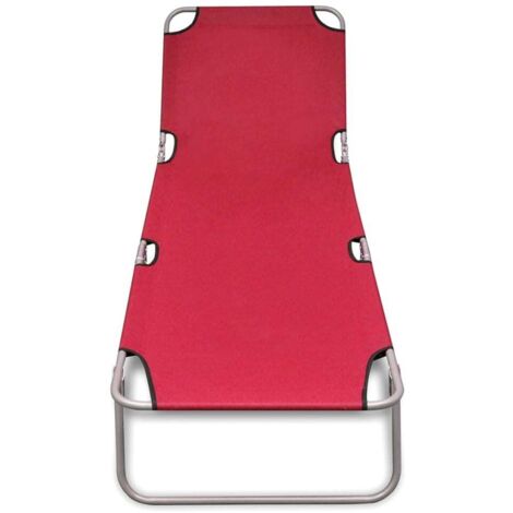 Chaise longue  Transat  Bain de soleil pliable acier enduit de poudre rouge