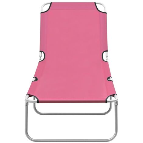 Chaise longue Transat Bain de soleil pliable acier et tissu rose