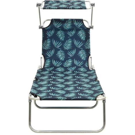 Chaise longue Transat Bain de soleil pliable avec auvent acier motif de feuilles