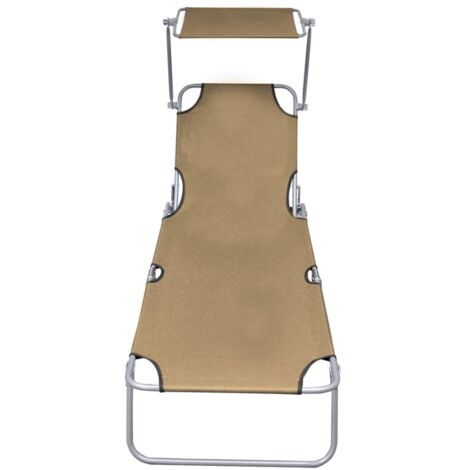 Chaise longue  Transat  Bain de soleil pliable avec auvent Acier Taupe