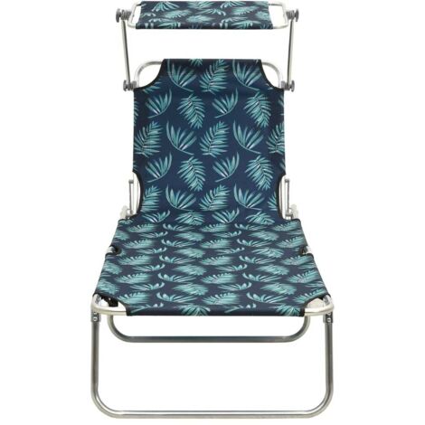 Chaise longue  Transat  Bain de soleil pliable avec auvent motif de feuilles aluminium