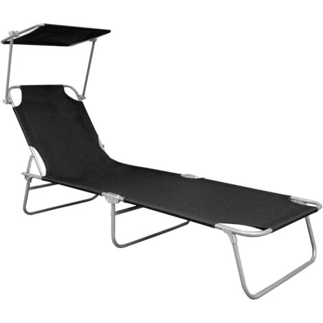 Chaise longue Transat Bain de soleil pliable avec auvent Noir Aluminium