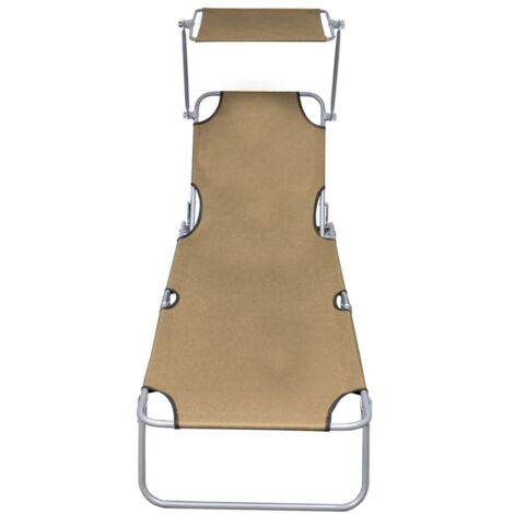 Chaise longue  Transat  Bain de soleil pliable avec auvent Taupe Aluminium