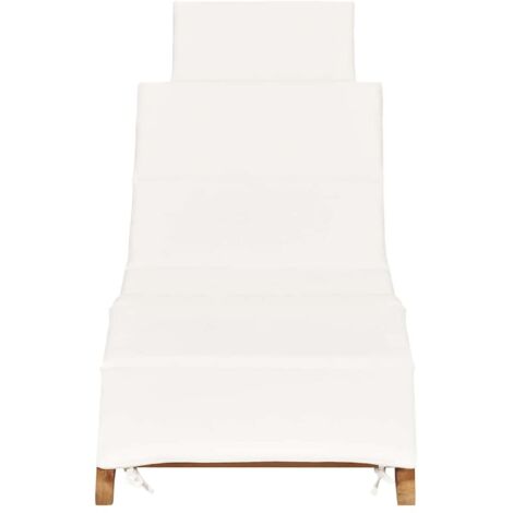 Chaise longue  Transat  Bain de soleil pliable avec coussin blanc crème Bois de teck