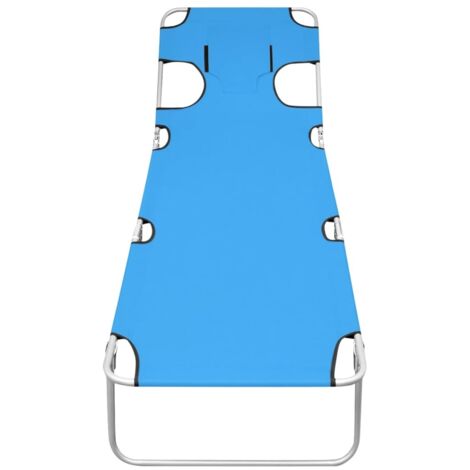 Chaise longue  Transat  Bain de soleil pliable avec coussin de tête Acier Bleu turquoise