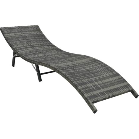 Chaise longue  Transat  Bain de soleil pliable avec coussin Résine tressée Gris