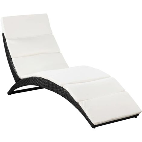 Chaise longue  Transat  Bain de soleil pliable avec coussin Résine tressée Noir