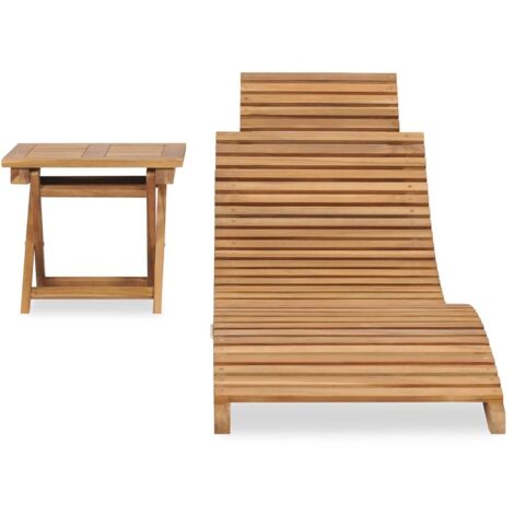 Chaise longue  Transat  Bain de soleil pliable avec table Bois de teck solide