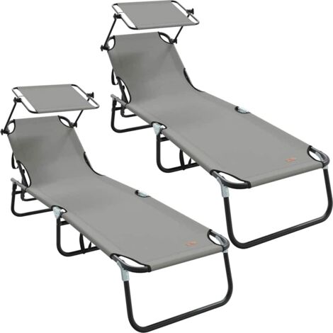 Chaise longue  Transat  Bain de soleil pliante 2 pcs Gris 190 x 57 x 81 cm oxford