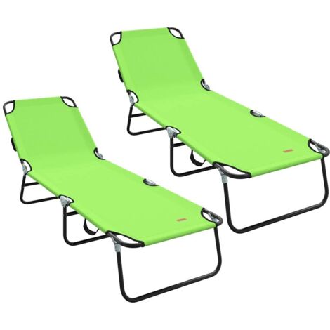 Chaise longue Transat Bain de soleil pliante 2 pcs Vert 188 x 57 x 86,5 cm Polyester