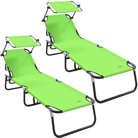 Chaise longue Transat Bain de soleil pliante 2 pcs Vert 190 x 57 x 81 cm oxford