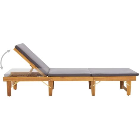 Chaise longue  Transat  Bain de soleil pliante avec coussin Bois d'acacia solide