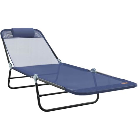 Chaise longue  Transat  Bain de soleil pliante Bleu marine 182 x 55 x 85,5 cm Textilène