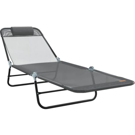 Chaise longue  Transat  Bain de soleil pliante Gris 182 x 55 x 85,5 cm Textilène